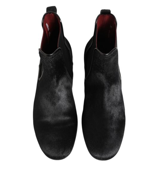 Dolce & Gabbana Black Leather Fur Chelsea Boots Shoes 90Lf+Kangaroo for men