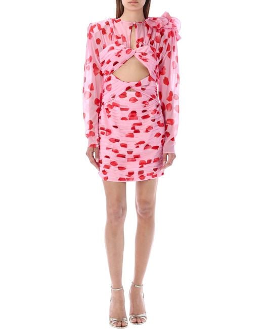 Magda Butrym Ruched Printed Cut-out Georgette Minidress in Pink | Lyst