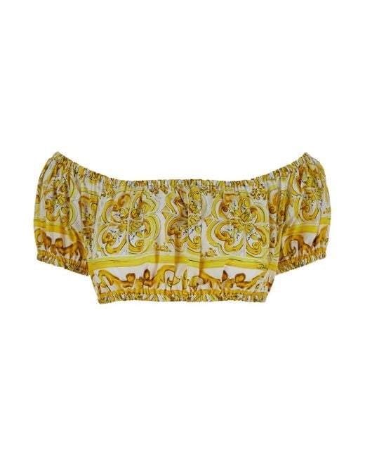 Dolce & Gabbana Yellow And Crop Top With Majolica Print