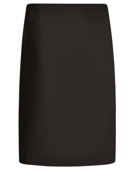 Miu Miu Black Logo Embroidered Plain Skirt