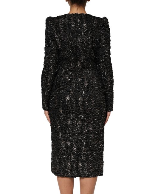 Dolce & Gabbana Black Textured Long Sleeve Dress