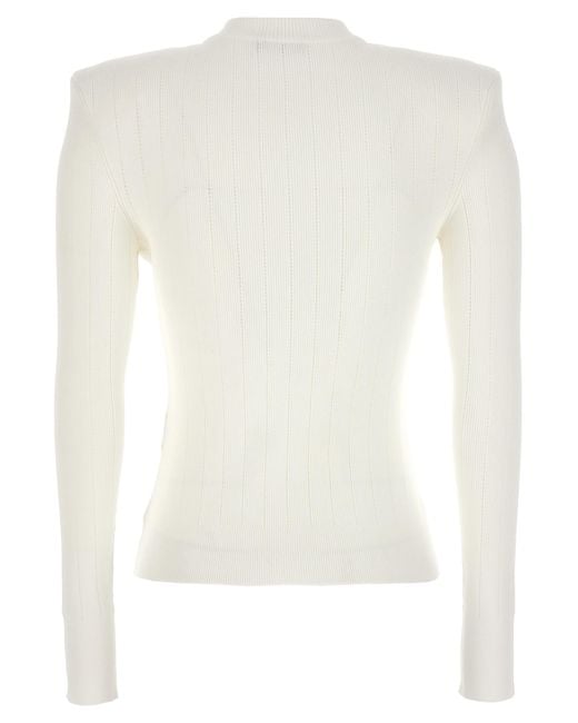 Balmain White Crew-neck Sweater With Buttons
