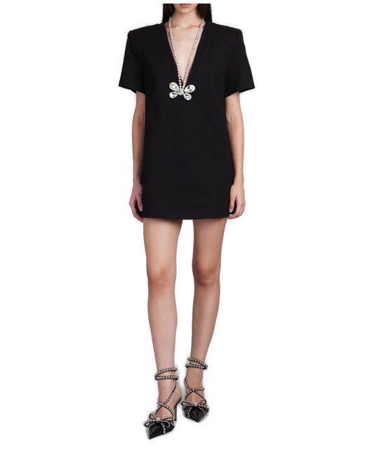 Area Black Embellished Butterfly V-Neck T-Shirt Dress