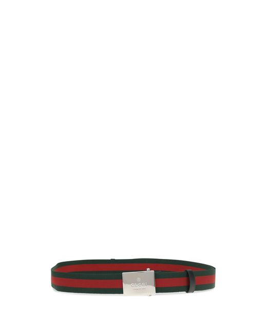 Gucci White Web Ribbon Belt With Rectangular Buckle for men