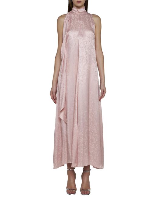 Forte Forte Pink Microdamier Silk-blend Long Dress