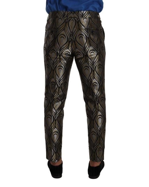 Dolce & Gabbana Black Dolce Gabbana Gold Jacquard Trouser Dress Pants for men