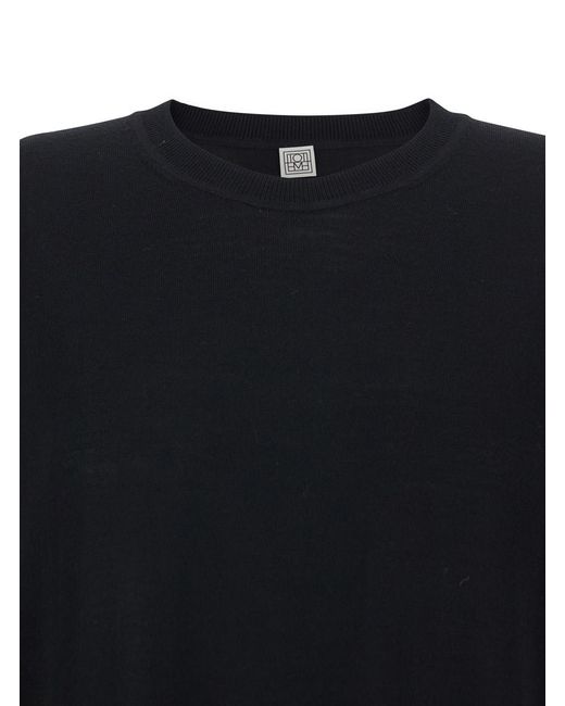 Totême Black Long Dress Girocolo Wool