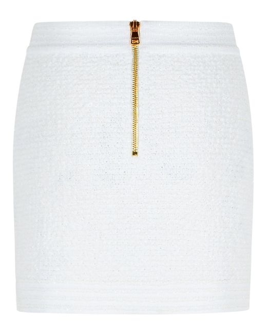 Balmain White Cotton Blend Miniskirt