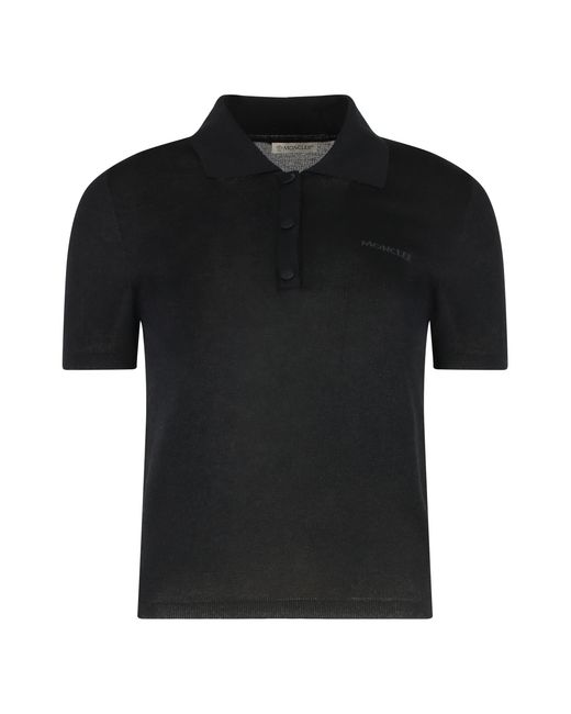 Moncler Black Knitted Cotton-Blend Polo Shirt Tops