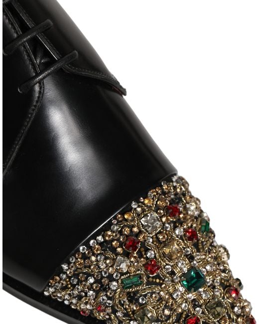 Dolce & Gabbana Black Embellished Derby Dress Formal Shoes Leather for men