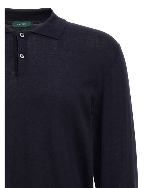 Zanone Blue Cotton Silk Polo Shirt for men