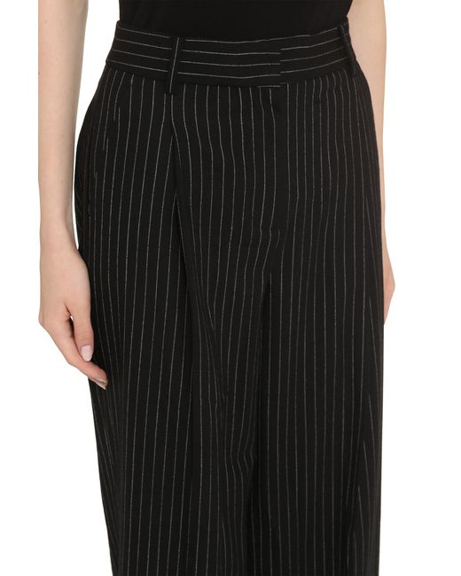 MICHAEL Michael Kors Black Wool Blend Pin-Striped Trousers Wide-Leg