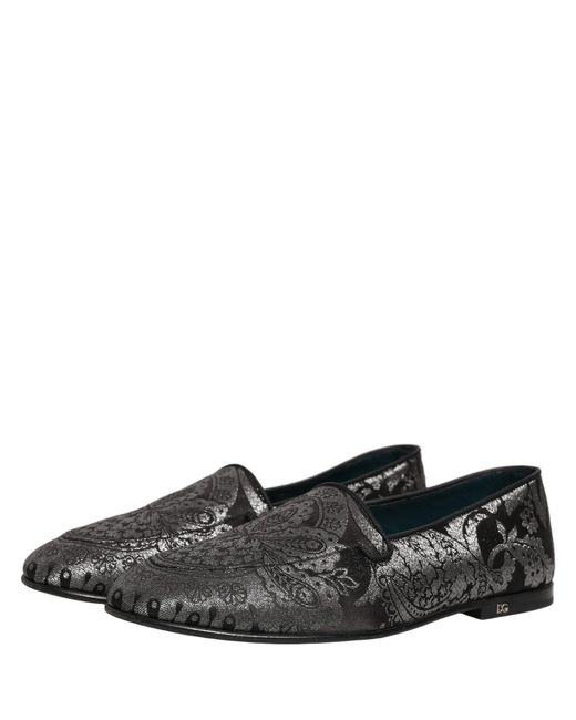 Dolce & Gabbana Black Jacquard Leather Slip On Loafers Shoes for men