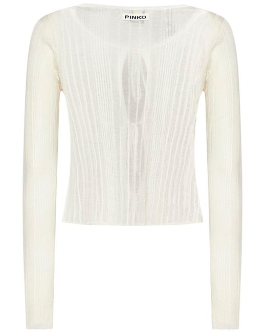 Pinko White Table Open Ribbed Front Tie Jumper