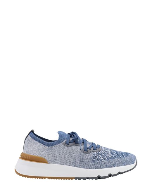 Brunello Cucinelli Blue Knitted Low-top Sneakers for men