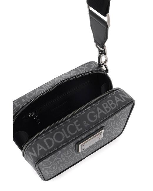 Dolce & Gabbana Black Coated Jacquard Messenger Bag for men