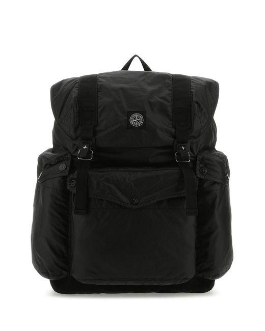 Stone Island Black Cotton And Nylon Backpack for men