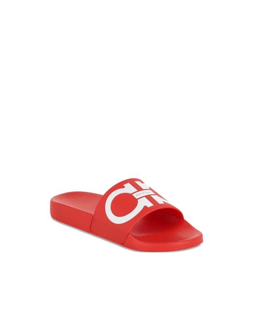 Ferragamo Red Logo-Motif Slides