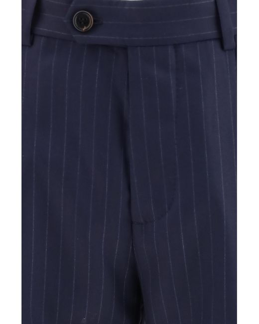 Brunello Cucinelli Blue Virgin Wool Batavia Pinstriped Pants Fleece Ovis Aries for men