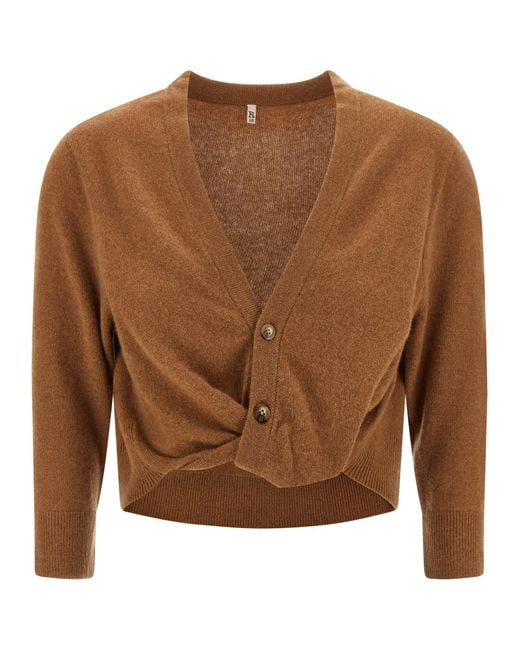 R13 Brown Cropped Cashmere Cardigan