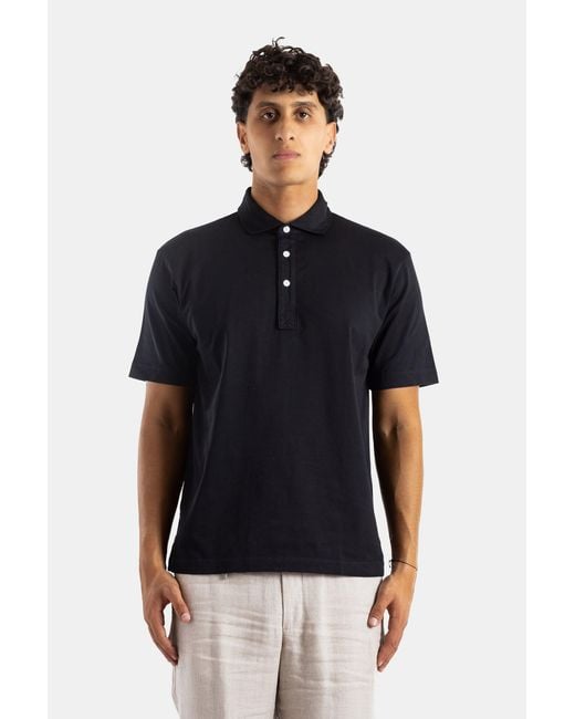Handvaerk Blue Pima Cotton Short-Sleeved Polo Shirt T-Shirts And Polos for men