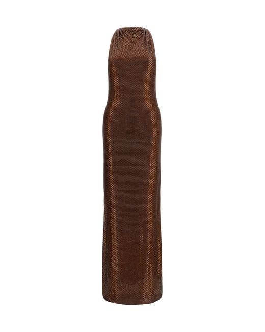 Self-Portrait Brown Embellished Maxi Dress With Cross-Back Straps Polyester; Elastane