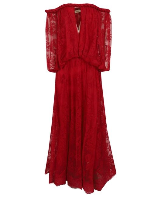 Zimmermann Red Luna Lace Billow Gown Polyamide Cotton Abito