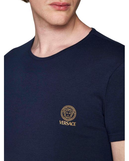 Versace Blue Logo Cotton T-shirt for men