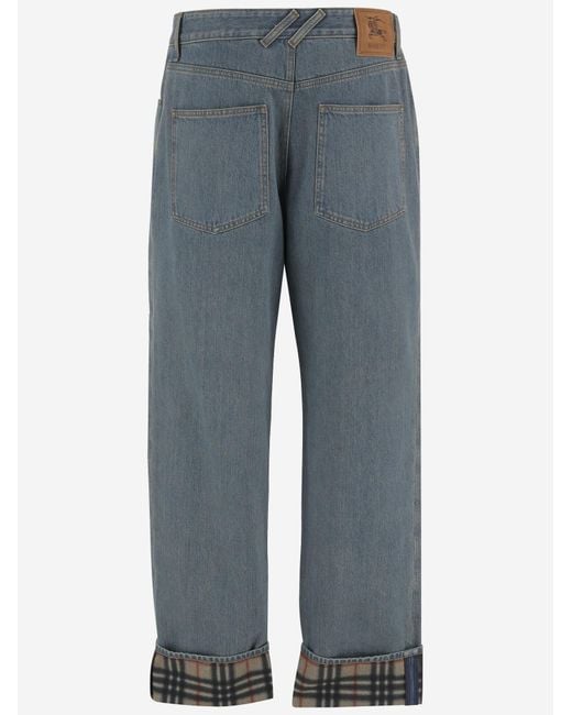 Burberry Blue Jeans Cotton With Checked Cuffs for men