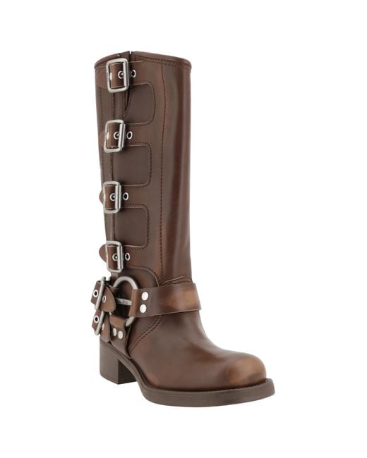 Miu Miu Brown Calf Leather Boots Upper