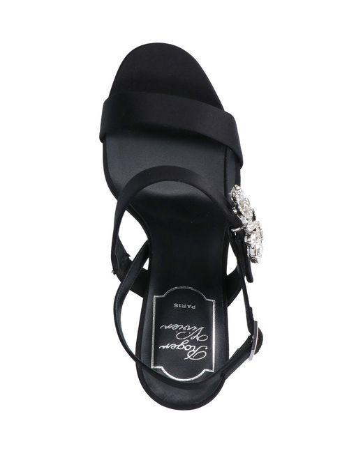 Roger Vivier Black Efflorescence Crystal Satin Open-Toe Sandals