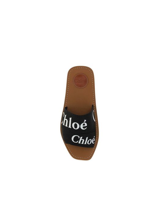 Chloé Black Cotton Flat Sandals