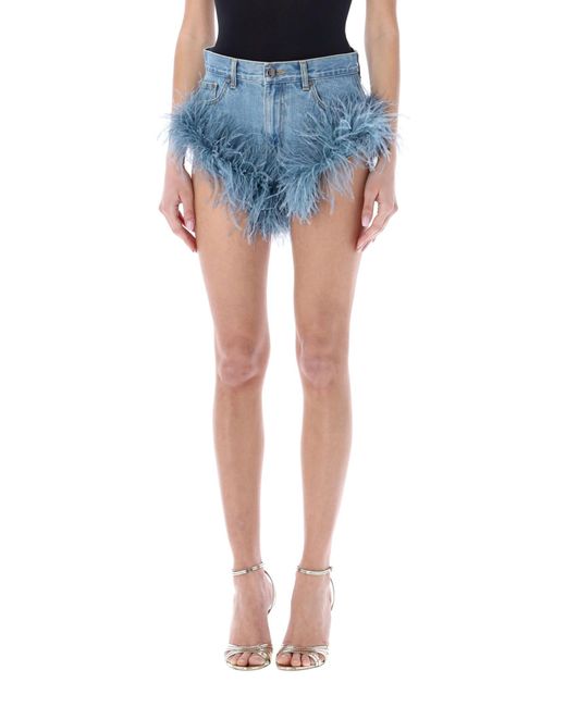 Area Blue Feathers Trim Hot Shorts