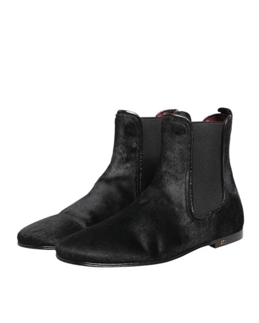 Dolce & Gabbana Black Leather Fur Chelsea Boots Shoes 90Lf+Kangaroo for men