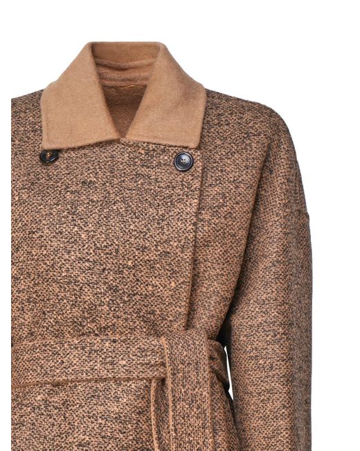 Max Mara Brown Double-breasted Belted Coat