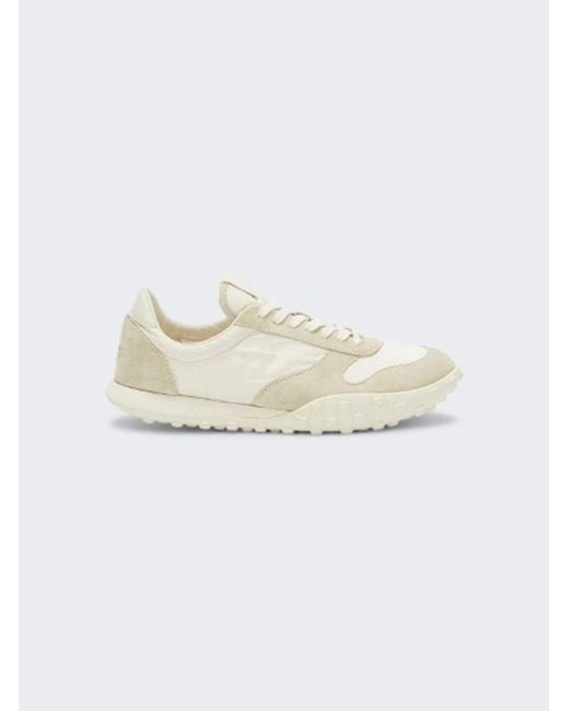 Jil Sander White Low-Top Shiny Nylon/Suede Sneakers for men