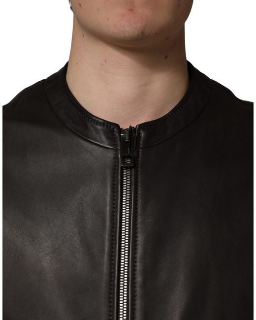 Dolce & Gabbana Black Lambskinleather Full Zip Biker Jacket Leather Clothing for men