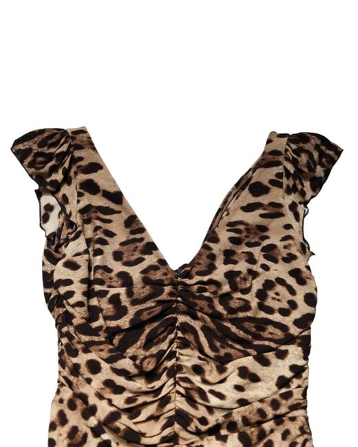 Dolce & Gabbana Brown Leopard Sleeveless Sheath Midi Dress 05+Se