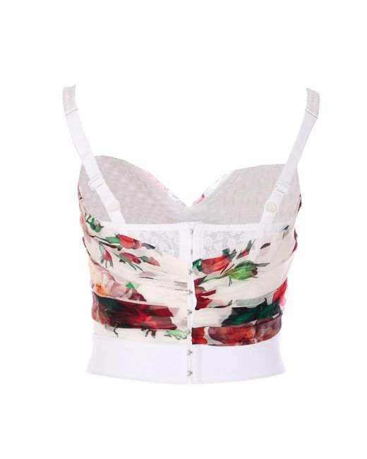 Dolce & Gabbana Red Dolce&Gabbana Rose-Print Marquisette And Chiffon Corset Top