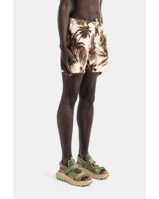 Moncler Multicolor Ivory Polyester Swim Shorts With Sepia Palm Tree Print for men
