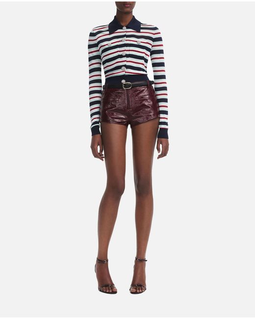 Self-Portrait Blue Striped Viscose Knit Top