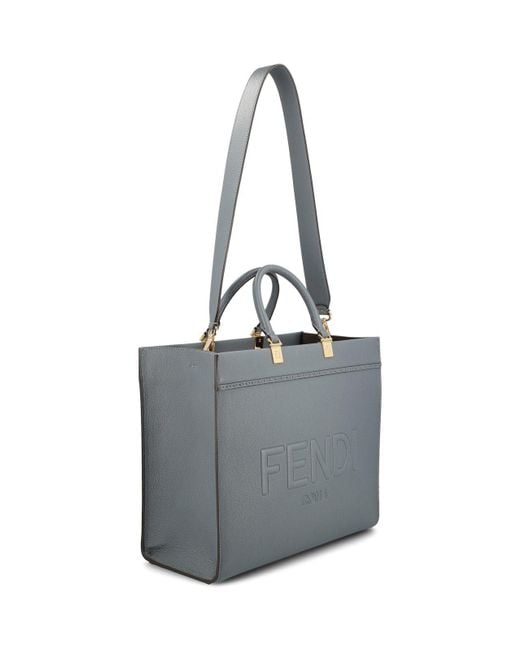 Fendi Gray Sunshine Logo Embossed Medium Tote Bag