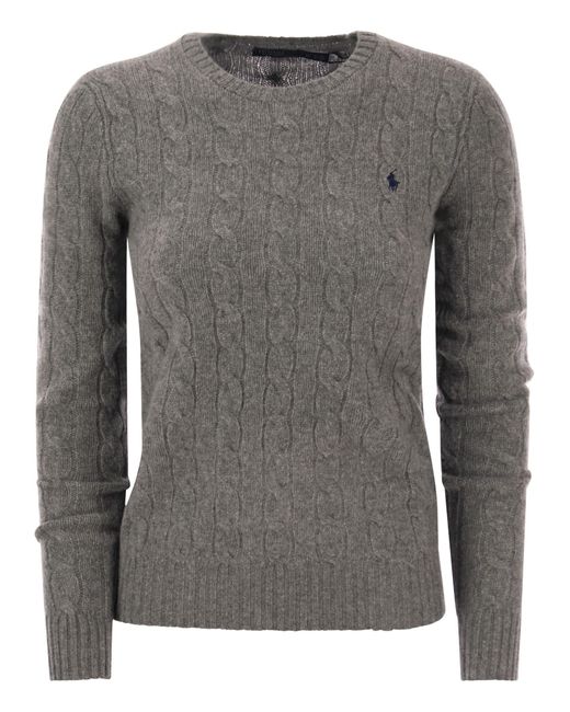 Polo Ralph Lauren Gray Polo Pony Cable-knit Crewneck Jumper