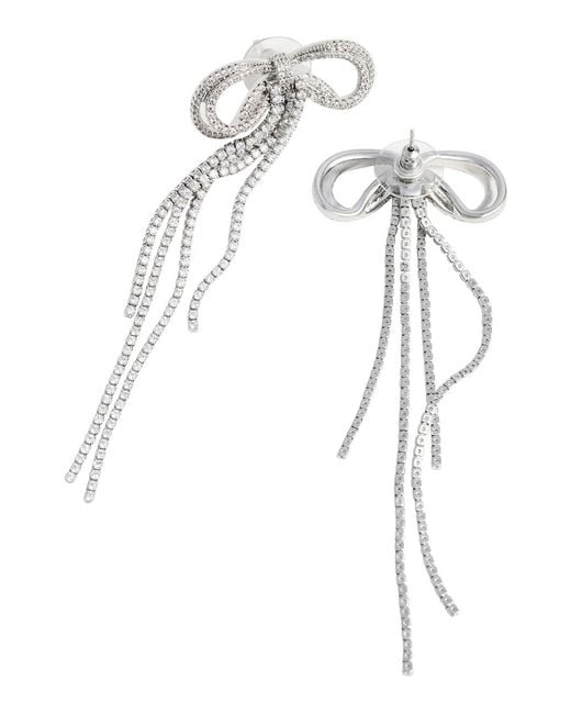Self-Portrait White Drop Earrings With Bow And Crystal Detail, Metal