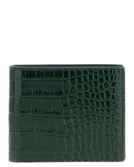 Tom Ford Green Crocodile Print Leather Wallet for men