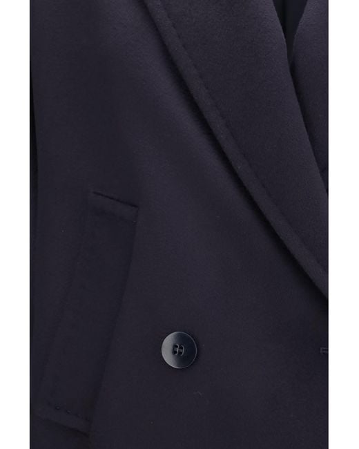 Max Mara Blue Double-Breasted Wool Coat Fleece (Ovis Aries)