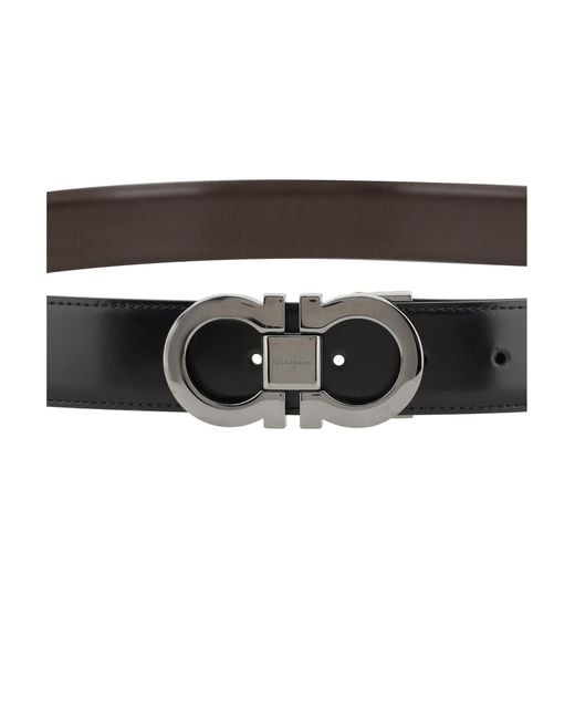 Ferragamo Black Gancini Reversible Belt Calf Leather Bos Taurus E Braces for men
