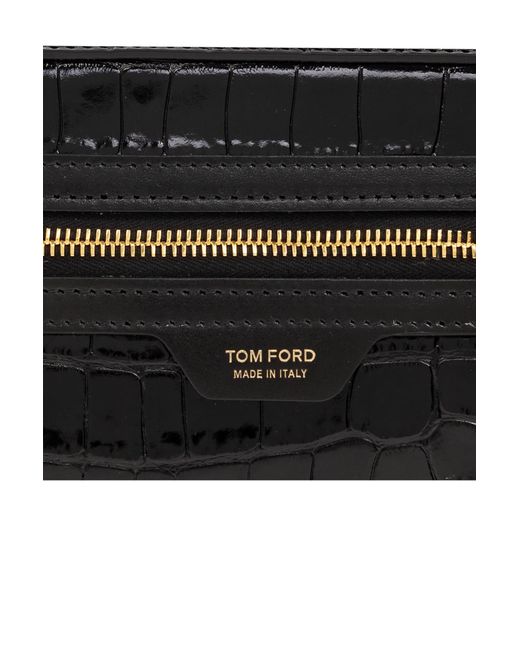 Tom Ford Black Leather Wash Bag With Logo for men