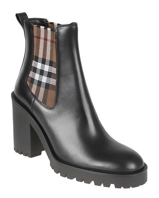 Burberry Black Allostock Vintage Check-detail Leather-blend Boots