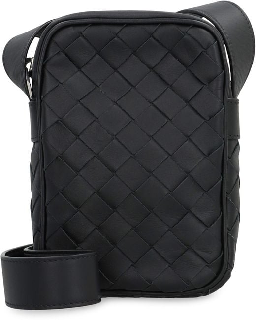 Bottega Veneta Black Intrecciato Zipped Phone Pouch for men